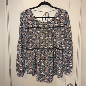 Knox Rose Flowy Boho Floral Peasant Blouse M